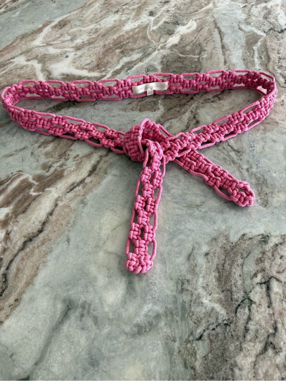 Love Shake Fancy Electra Belt Pink Macrame Boho Tie On Cotton Cord Medium Large